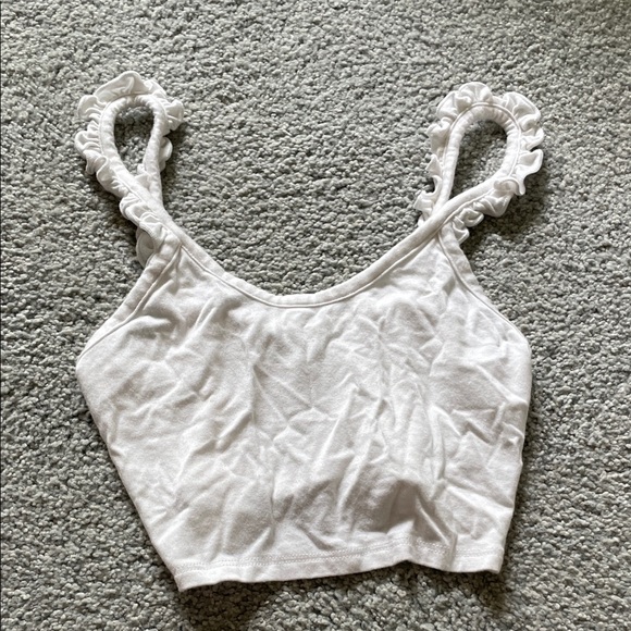 LF Tops - LF White Ruffle Strap Tank Top